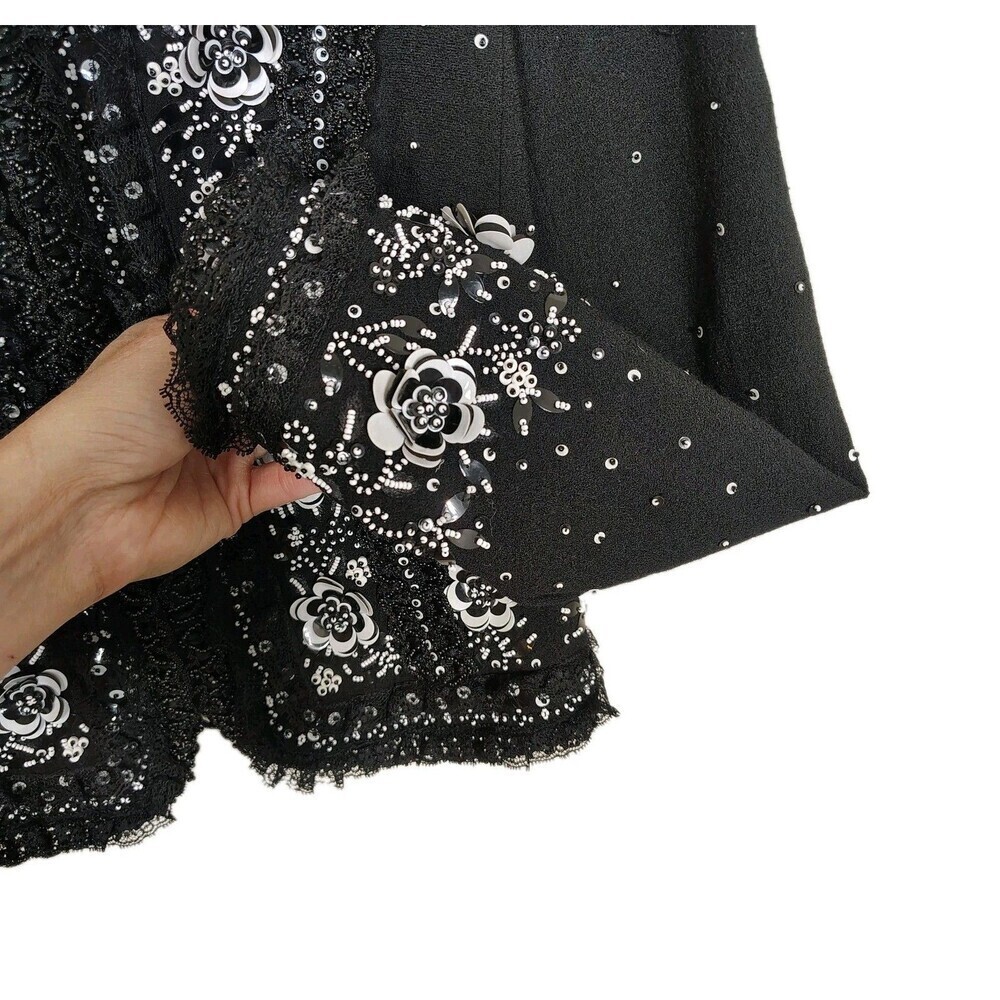 Escada Couture Sequin Beaded Jacket Size 38 Black Floral Evening Cocktail Glam - Picture 4 of 16